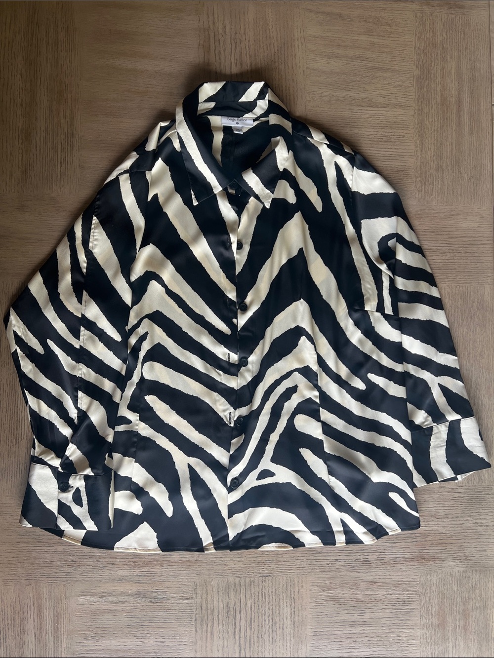 Zebra Print Button-Down Shirt in Black & Cream